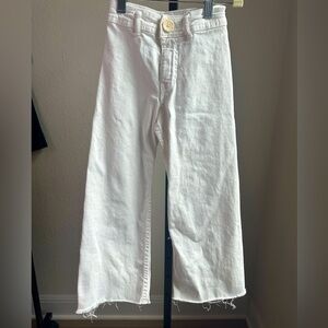 Zara Girls Size 7 wide leg white denim with raw hem